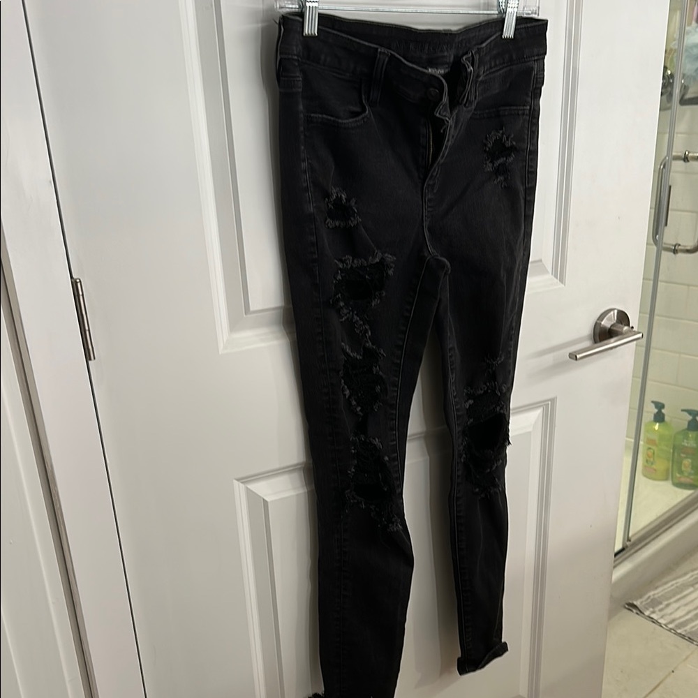 American Eagle Outfitters Black Distressed Skinny Jeans